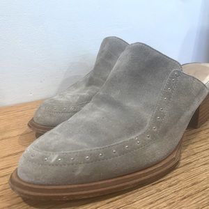 Rag & Bone Dove Gray Mules with silver pinhead stud detail and wood heel size 38